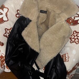 Lioness Black Leather Jacket with Faux Fur